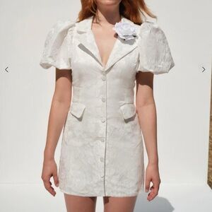 For Love & Lemons Puff Sleeve Jacquard Blazer Mini Dress with open Back